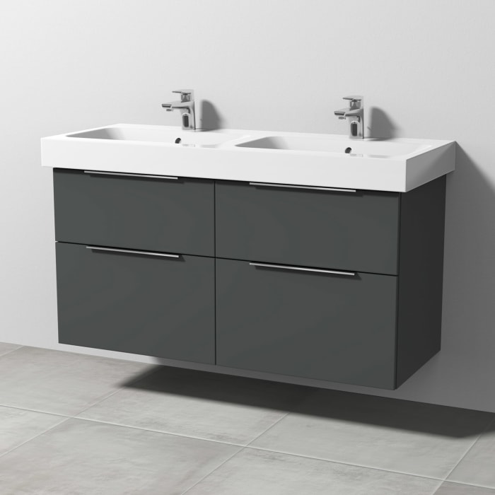 Sanipa 3way Waschtischunterbau für Keramik-Doppelwaschtisch iCon 120 cm, 4 Auszüge mit Aufsatzgriff