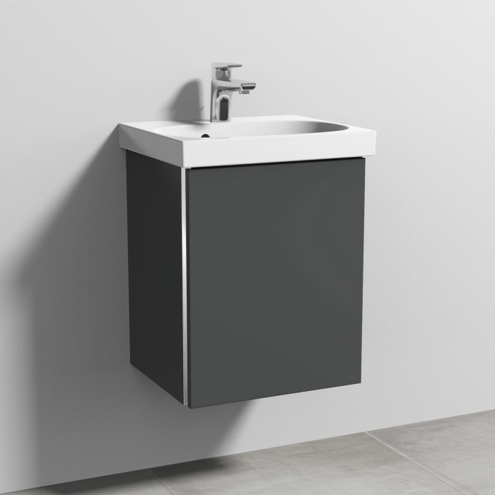 Sanipa 3way Waschtischunterbau für Keramik-Waschtisch Acanto 45 cm, 1 Tür, Anschlag rechts, mit Griffleiste