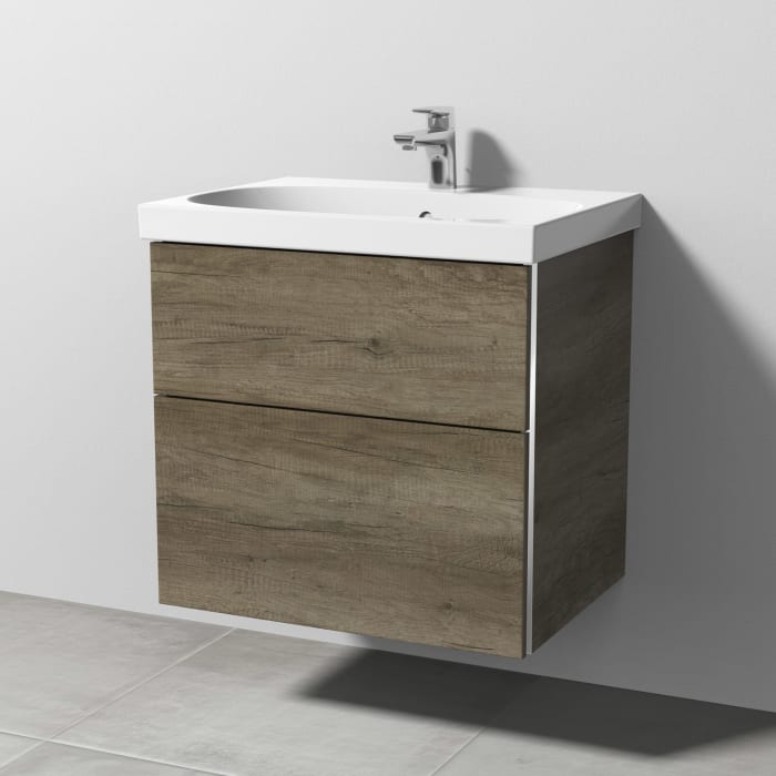 Sanipa 3way Waschtischunterbau für Keramik-Waschtisch Acanto 65 cm, 2 Auszüge mit Griffleisten