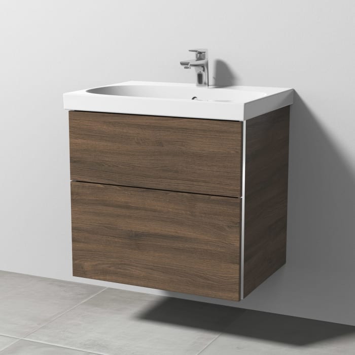 Sanipa 3way Waschtischunterbau für Keramik-Waschtisch Acanto 65 cm, 2 Auszüge mit Griffleisten
