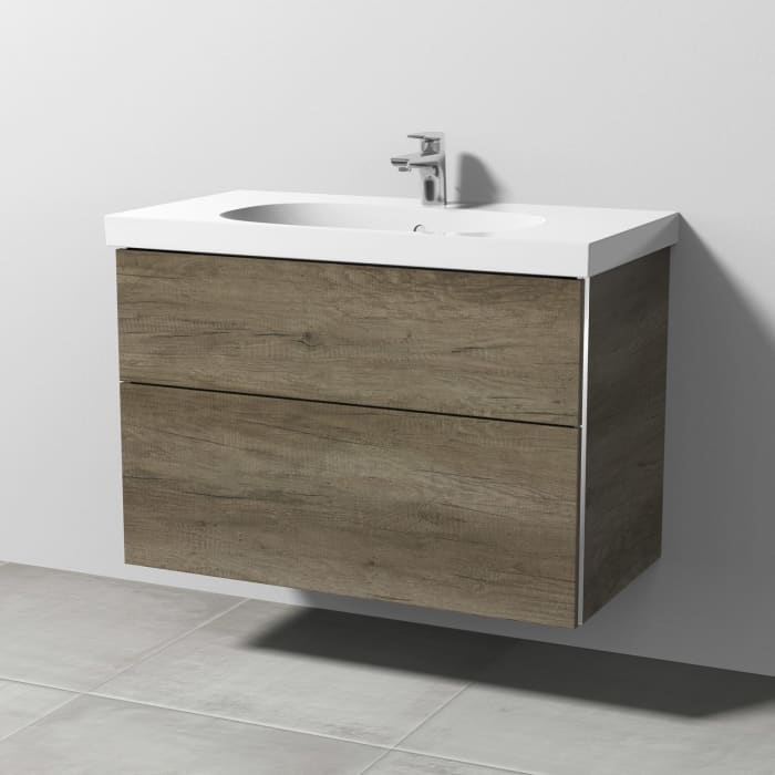 Sanipa 3way Waschtischunterbau für Keramik-Waschtisch Acanto 90 cm, 2 Auszüge mit Griffleisten