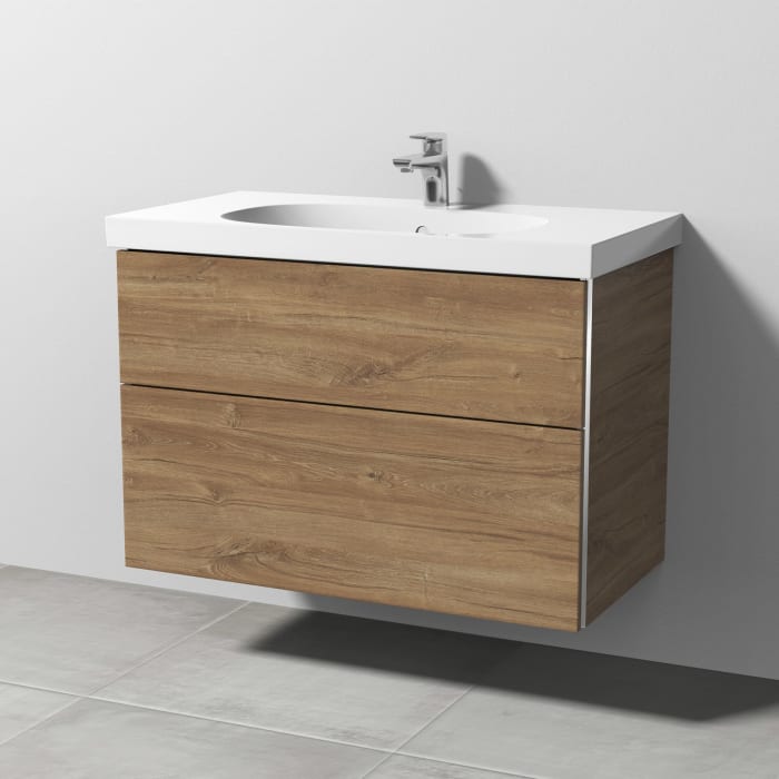 Sanipa 3way Waschtischunterbau für Keramik-Waschtisch Acanto 90 cm, 2 Auszüge mit Griffleisten