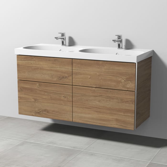 Sanipa 3way Waschtischunterbau für Keramik-Doppelwaschtisch Acanto 120 cm, 4 Auszüge mit Griffleisten