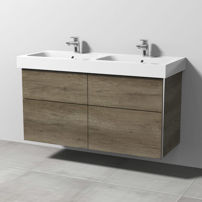 Sanipa 3way Waschtischunterbau für Keramik-Doppelwaschtisch iCon 120 cm, 4 Auszüge mit Griffleisten