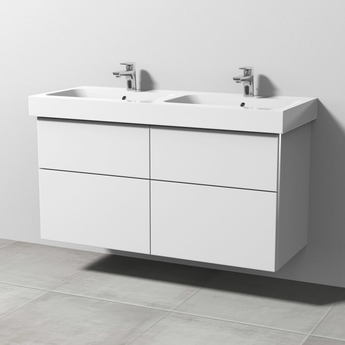 Sanipa 3way Waschtischunterbau für Keramik-Doppelwaschtisch iCon 120 cm, 4 Auszüge mit Griffleisten