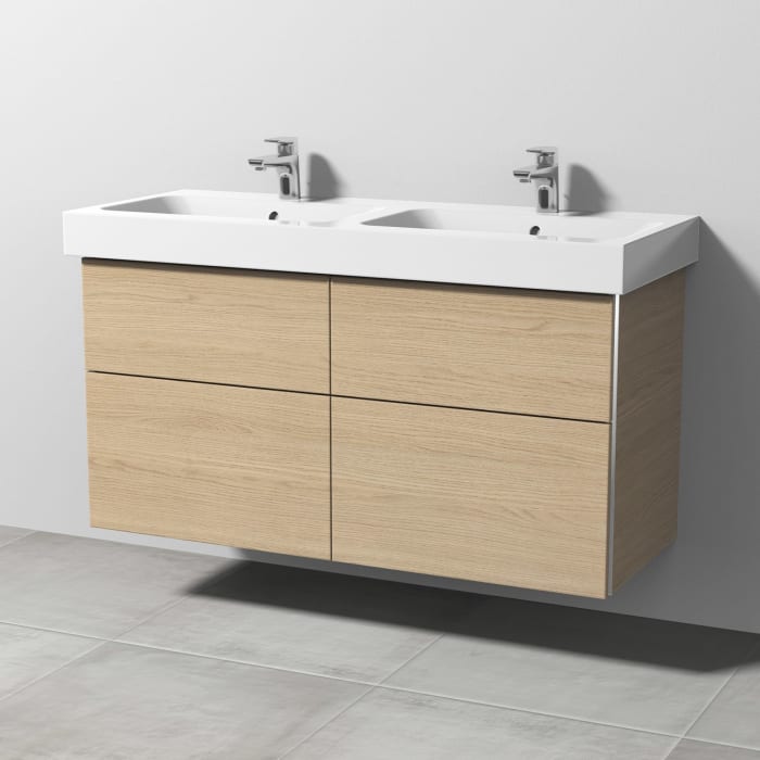 Sanipa 3way Waschtischunterbau für Keramik-Doppelwaschtisch iCon 120 cm, 4 Auszüge mit Griffleisten