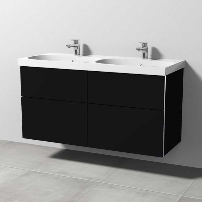 Sanipa 3way Waschtischunterbau für Keramik-Doppelwaschtisch Acanto 120 cm, 4 Auszüge mit Griffleisten