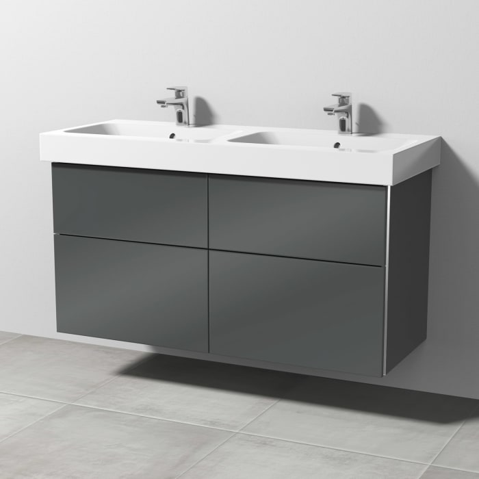Sanipa 3way Waschtischunterbau für Keramik-Doppelwaschtisch iCon 120 cm, 4 Auszüge mit Griffleisten