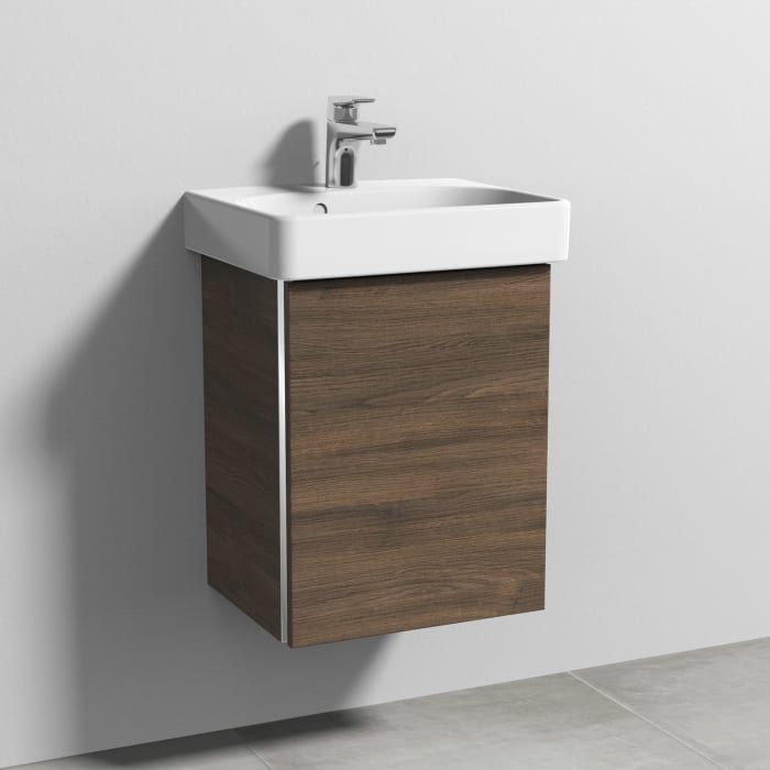 Sanipa 3way Waschtischunterbau für Keramik-Waschtisch Smyle Square 45 cm, 1 Tür, Anschlag rechts, mit Griffleiste