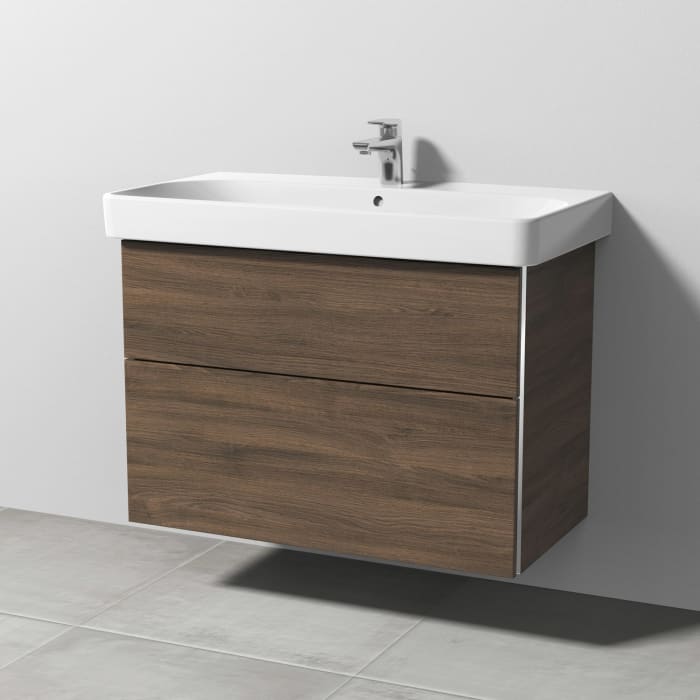 Sanipa 3way Waschtischunterbau für Keramik-Waschtisch Smyle Square 90 cm, 2 Auszüge mit Griffleisten