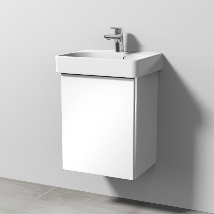 Sanipa 3way Waschtischunterbau für Keramik-Waschtisch Smyle Square 45 cm, 1 Tür, Anschlag links, mit Griffleiste