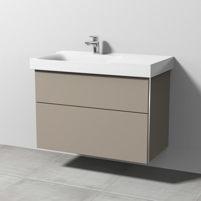 Sanipa 3way Waschtischunterbau für Keramik-Waschtisch Xeno² 90 cm, 2 Auszüge mit Griffleisten, Ablagefläche rechts