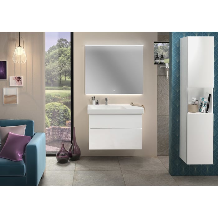 Sanipa 3way Waschtischunterbau für Keramik-Waschtisch Xeno² 90 cm, 2 Auszüge mit Griffleisten, Ablagefläche rechts