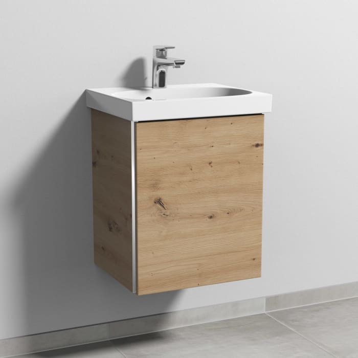 Sanipa 3way Waschtischunterbau für Keramik-Waschtisch Acanto 45 cm, 1 Tür, Anschlag rechts, mit Griffleiste