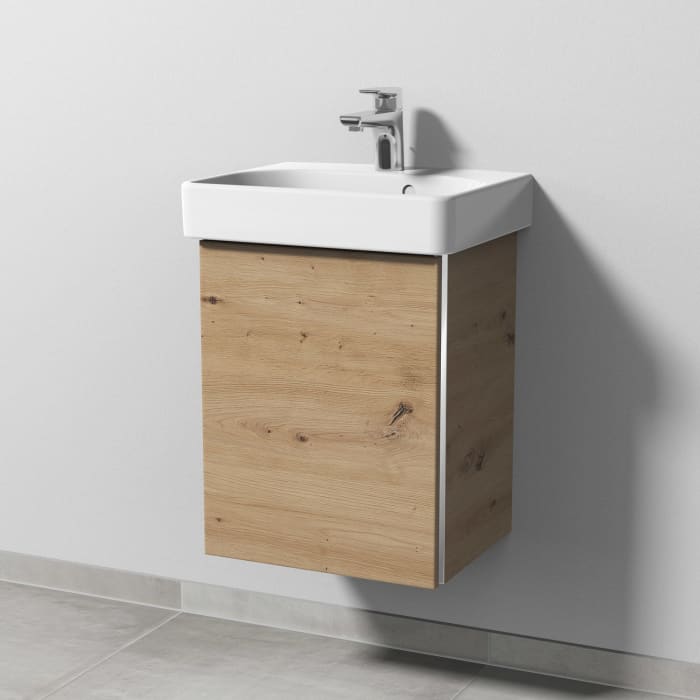 Sanipa 3way Waschtischunterbau für Keramik-Waschtisch Smyle Square 45 cm, 1 Tür, Anschlag links, mit Griffleiste