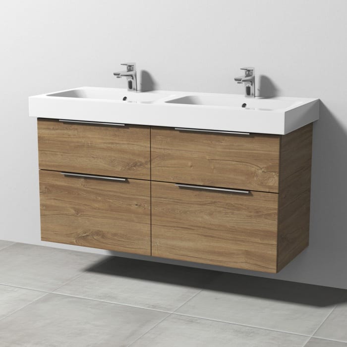 Sanipa 3way Waschtischunterbau für Keramik-Doppelwaschtisch iCon 120 cm, 4 Auszüge mit Aufsatzgriff