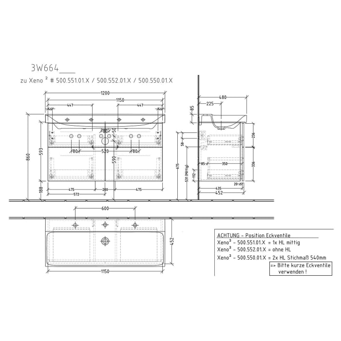 Sanipa 3way Waschtischunterbau für Keramik-Waschtisch Xeno² 120 cm, 4 Auszüge mit Griffleisten