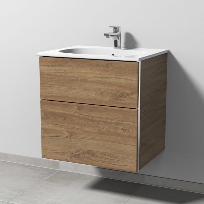 Sanipa 3way Waschtischunterbau für Keramik-Waschtisch Acanto 60 cm, flach, 2 Auszüge mit Stangengriff 0100