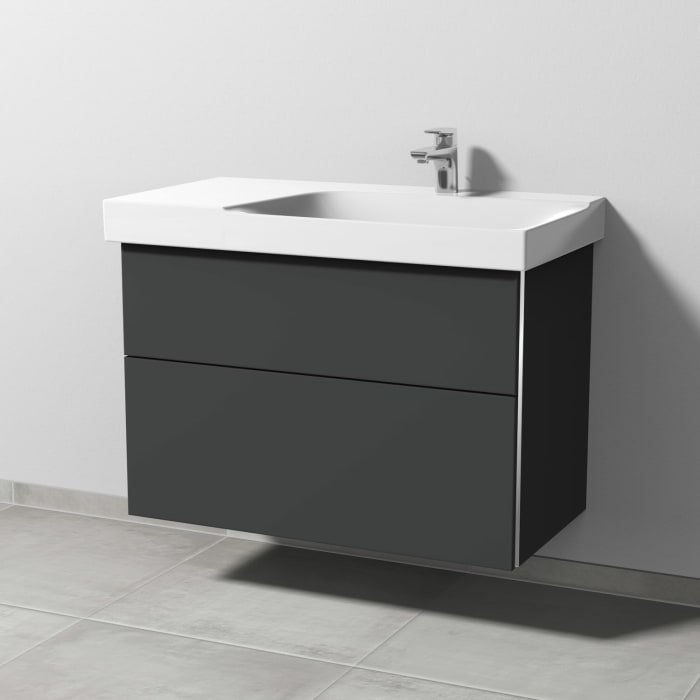 Sanipa 3way Waschtischunterbau für Keramik-Waschtisch Xeno² 90 cm, 2 Auszüge mit Griffleisten, Ablagefläche links