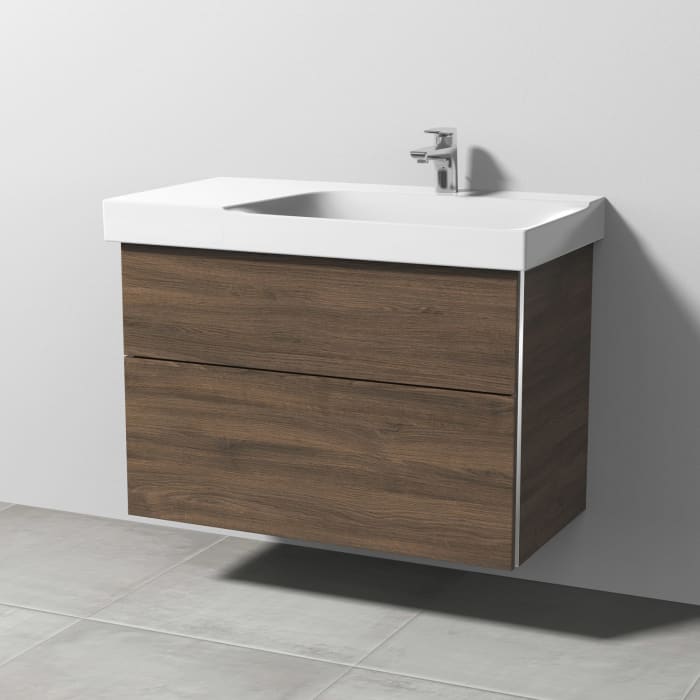 Sanipa 3way Waschtischunterbau für Keramik-Waschtisch Xeno² 90 cm, 2 Auszüge mit Griffleisten, Ablagefläche links