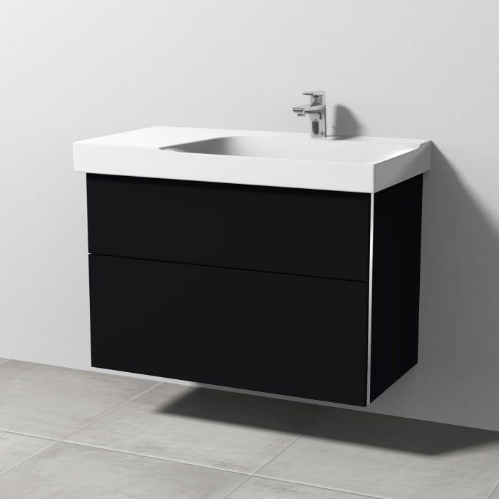 Sanipa 3way Waschtischunterbau für Keramik-Waschtisch Xeno² 90 cm, 2 Auszüge mit Griffleisten, Ablagefläche links
