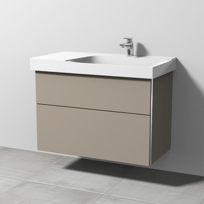 Sanipa 3way Waschtischunterbau für Keramik-Waschtisch Xeno² 90 cm, 2 Auszüge mit Griffleisten, Ablagefläche links