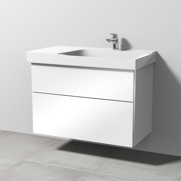 Sanipa 3way Waschtischunterbau für Keramik-Waschtisch Xeno² 90 cm, 2 Auszüge mit Griffleisten, Ablagefläche links