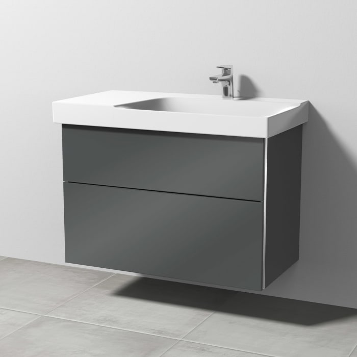 Sanipa 3way Waschtischunterbau für Keramik-Waschtisch Xeno² 90 cm, 2 Auszüge mit Griffleisten, Ablagefläche links