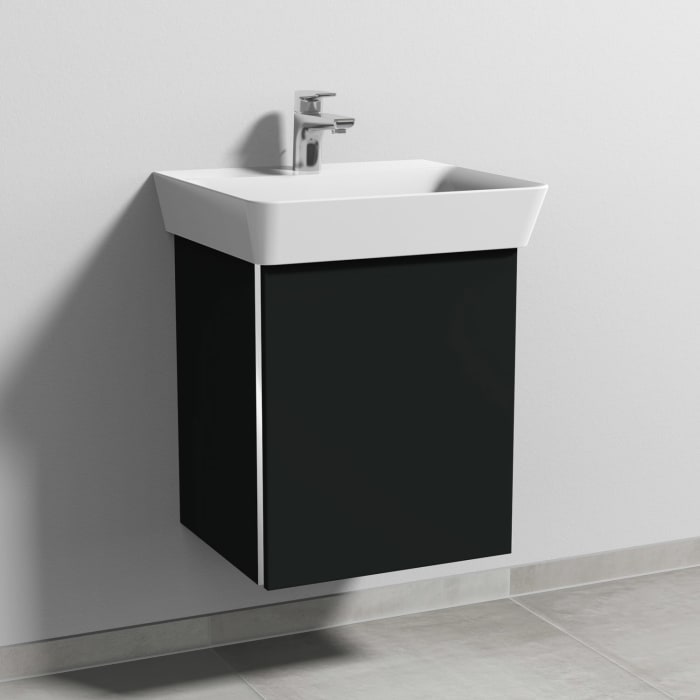 Sanipa 3way Waschtischunterbau für Keramik-Waschtisch Connect Air Cube 50 cm, 1 Tür, Anschlag rechts, mit Griffleiste