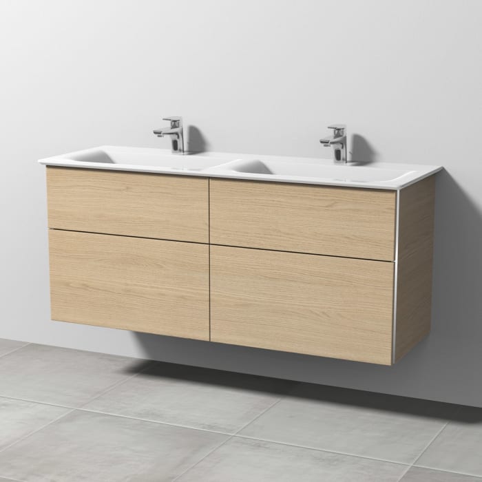 Sanipa 3way Waschtischunterbau für Keramik-Doppelwaschtisch Connect Air 134 cm, 4 Auszüge mit Griffleisten