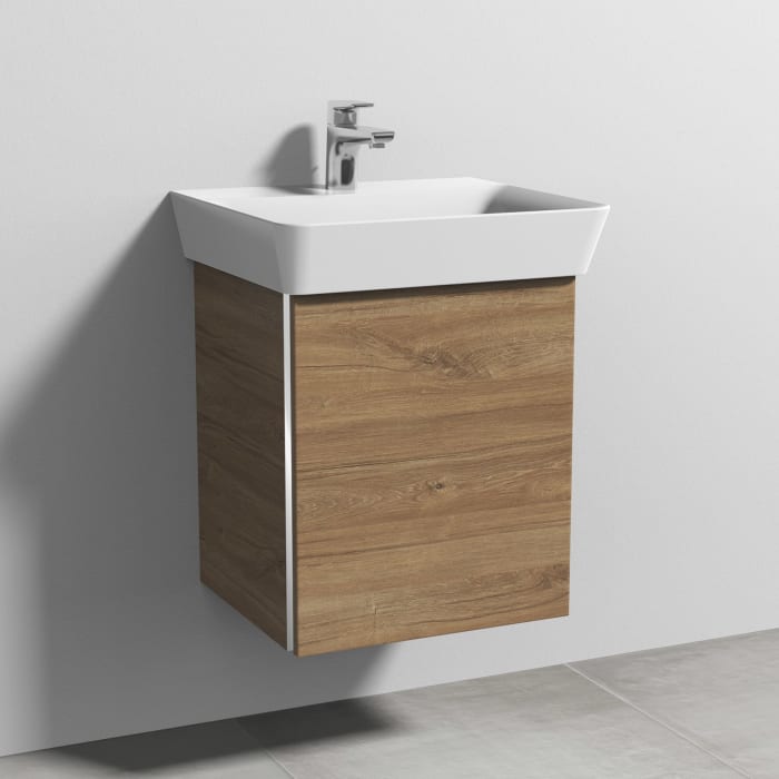 Sanipa 3way Waschtischunterbau für Keramik-Waschtisch Connect Air Cube 50 cm, 1 Tür, Anschlag rechts, mit Griffleiste