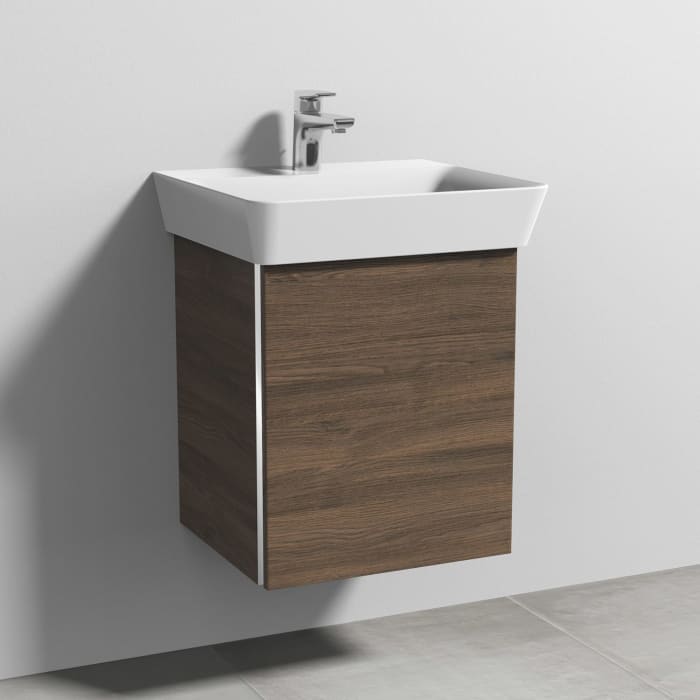 Sanipa 3way Waschtischunterbau für Keramik-Waschtisch Connect Air Cube 50 cm, 1 Tür, Anschlag rechts, mit Griffleiste