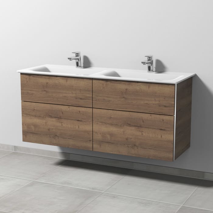 Sanipa 3way Waschtischunterbau für Keramik-Doppelwaschtisch Connect Air 134 cm, 4 Auszüge mit Griffleisten