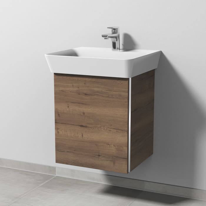 Sanipa 3way Waschtischunterbau für Keramik-Waschtisch Connect Air Cube 50 cm, 1 Tür, Anschlag links, mit Griffleiste