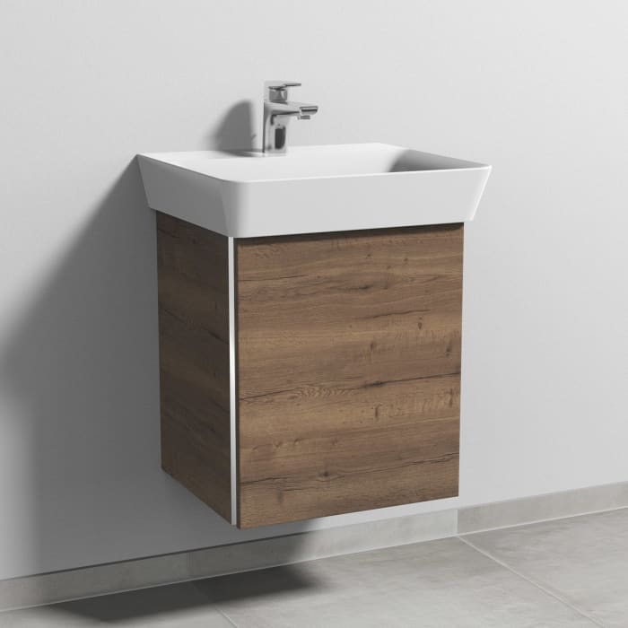 Sanipa 3way Waschtischunterbau für Keramik-Waschtisch Connect Air Cube 50 cm, 1 Tür, Anschlag rechts, mit Griffleiste