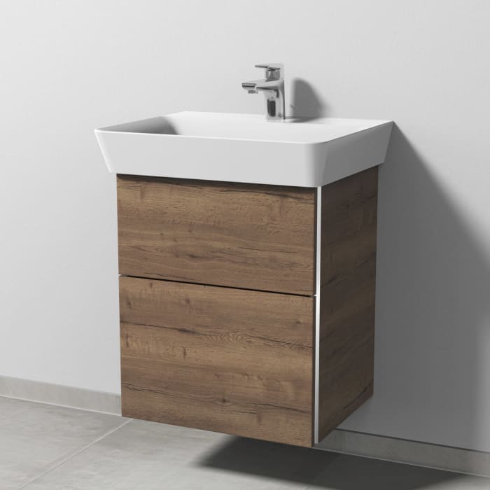 Sanipa 3way Waschtischunterbau für Keramik-Waschtisch Connect Air Cube 55 cm, 2 Auszüge mit Griffleisten