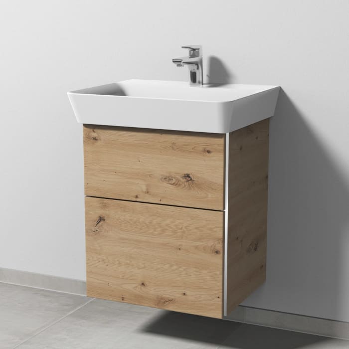 Sanipa 3way Waschtischunterbau für Keramik-Waschtisch Connect Air Cube 55 cm, 2 Auszüge mit Griffleisten