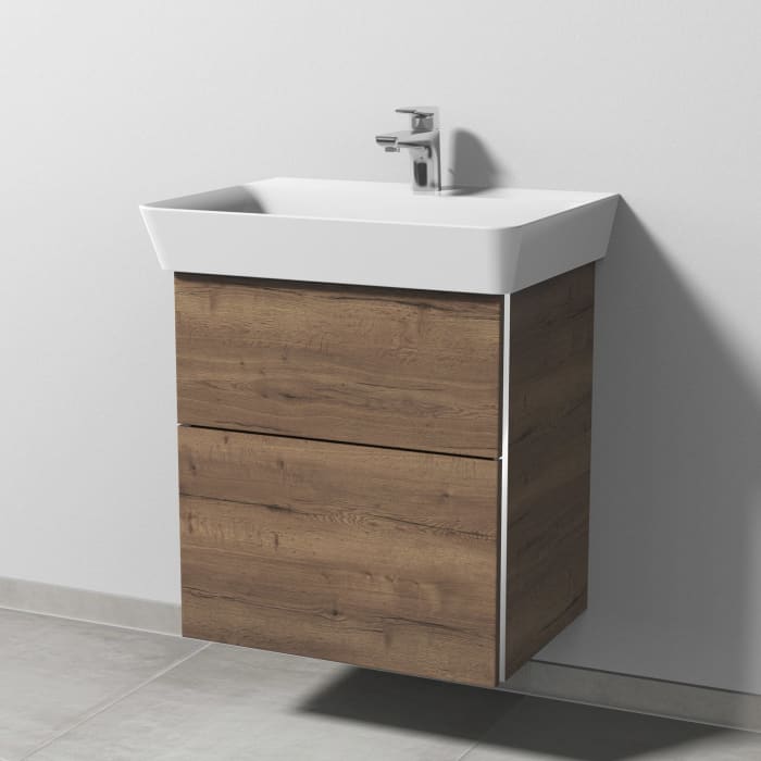 Sanipa 3way Waschtischunterbau für Keramik-Waschtisch Connect Air Cube 60 cm, 2 Auszüge mit Griffleisten