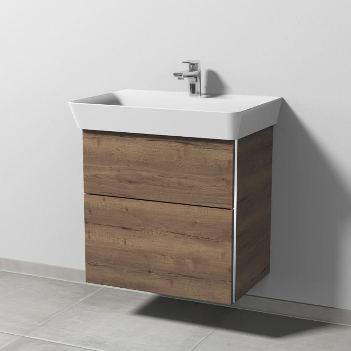 Sanipa 3way Waschtischunterbau für Keramik-Waschtisch Connect Air Cube 65 cm, 2 Auszüge mit Griffleisten