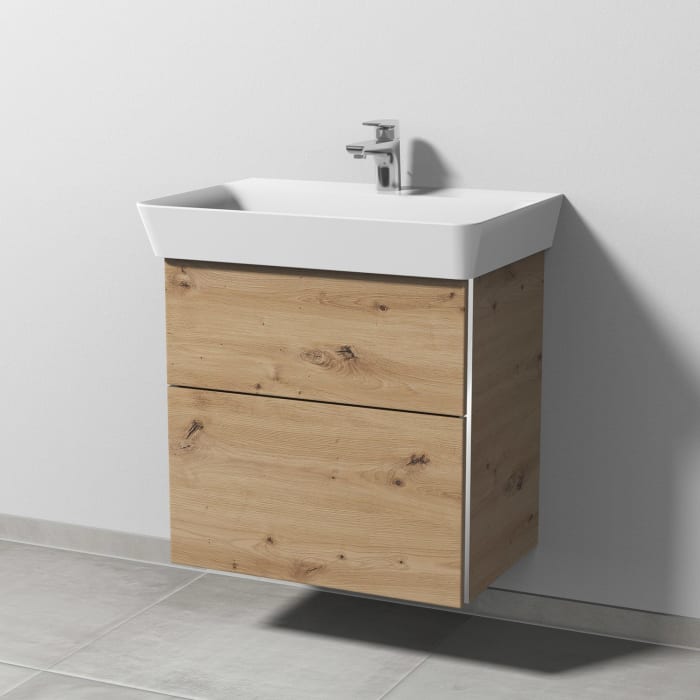 Sanipa 3way Waschtischunterbau für Keramik-Waschtisch Connect Air Cube 65 cm, 2 Auszüge mit Griffleisten