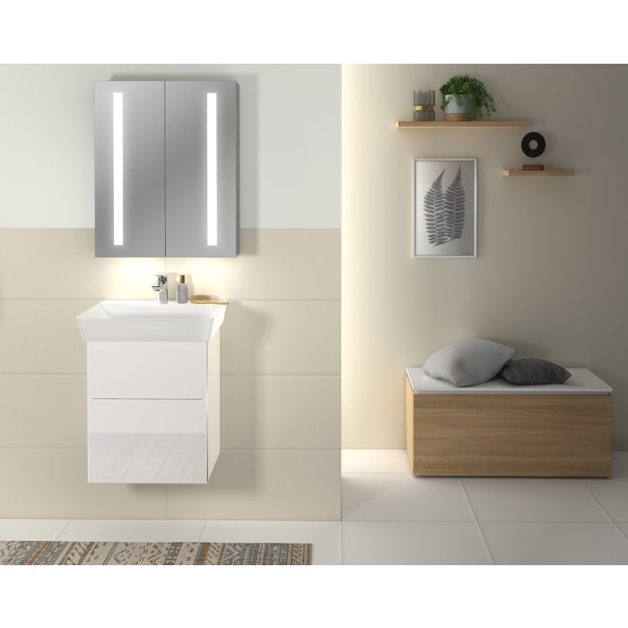 Sanipa 3way Waschtischunterbau für Keramik-Waschtisch Connect Air Cube 55 cm, 2 Auszüge mit Griffleisten