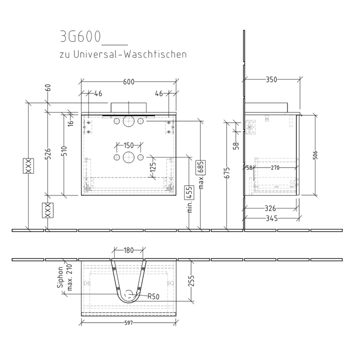 Sanipa 3way Universal-Waschtischunterbau 60 cm, 1 Auszug, mit Aufsatzgriff