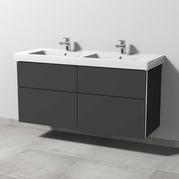 Sanipa 3way Waschtischunterbau für Keramik-Doppelwaschtisch Subway 2.0 130 cm, 4 Auszüge mit Griffleisten