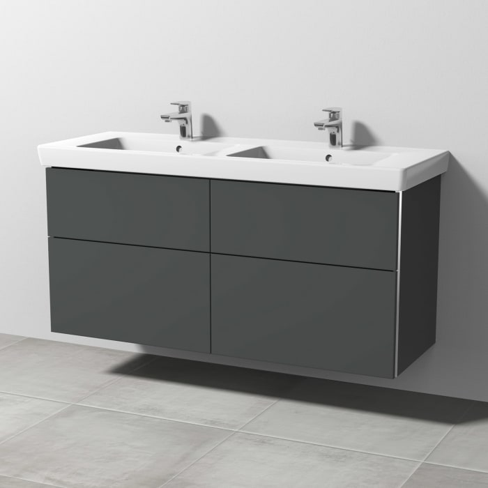 Sanipa 3way Waschtischunterbau für Keramik-Doppelwaschtisch Subway 2.0 130 cm, 4 Auszüge mit Griffleisten