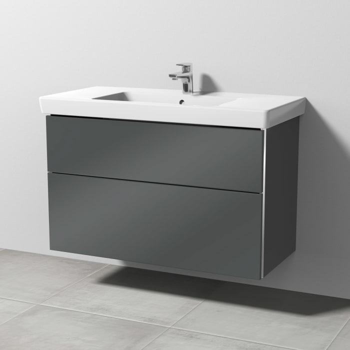 Sanipa 3way Waschtischunterbau für Keramik-Waschtisch Subway 2.0 100 cm, 2 Auszüge mit Griffleisten