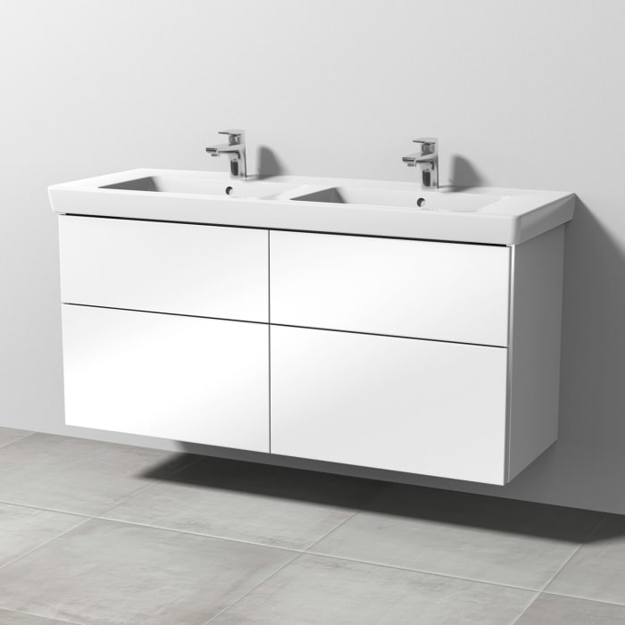 Sanipa 3way Waschtischunterbau für Keramik-Doppelwaschtisch Subway 2.0 130 cm, 4 Auszüge mit Griffleisten