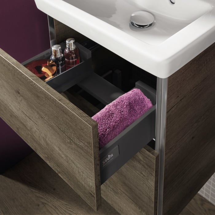 Sanipa 3way Waschtischunterbau für Keramik-Waschtisch Subway 2.0 50 cm, 2 Auszüge mit Griffleisten