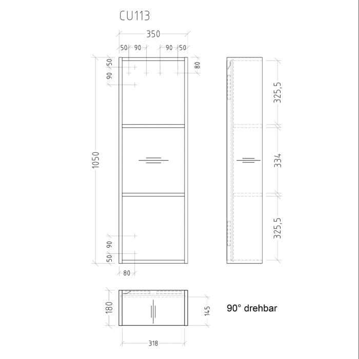 Sanipa Cubes Regalmodul offen 35 x 105 x 18 cm mit 3 Fächer