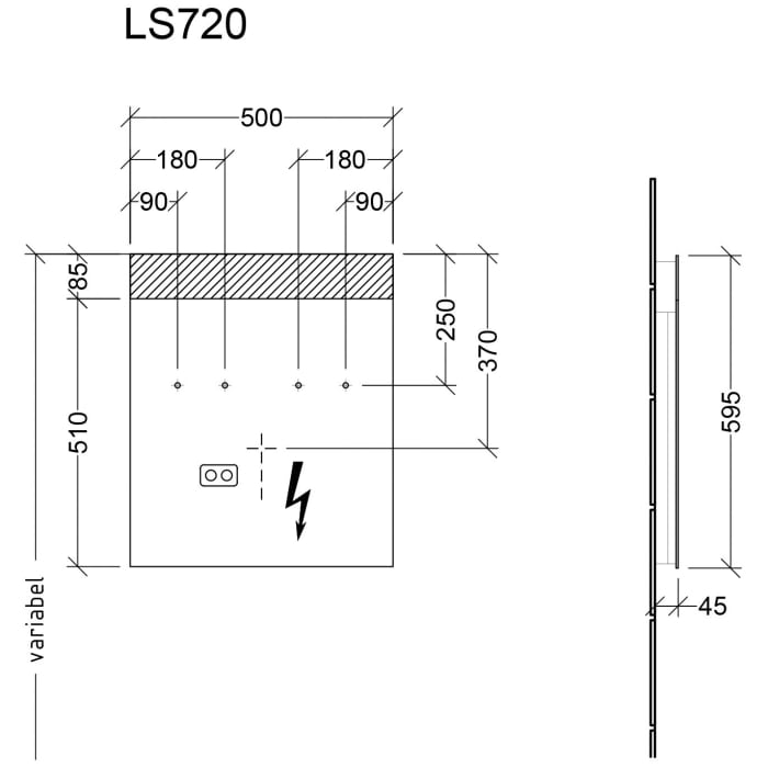 Sanipa Reflection Badspiegel LINUS 50 mit LED-Beleuchtung und Waschplatzbeleuchtung, Touchsensor und Dimm-Funktion