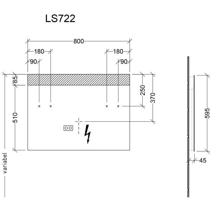 Sanipa Reflection Badspiegel LINUS 80 cm mit LED-Beleuchtung und Waschplatzbeleuchtung